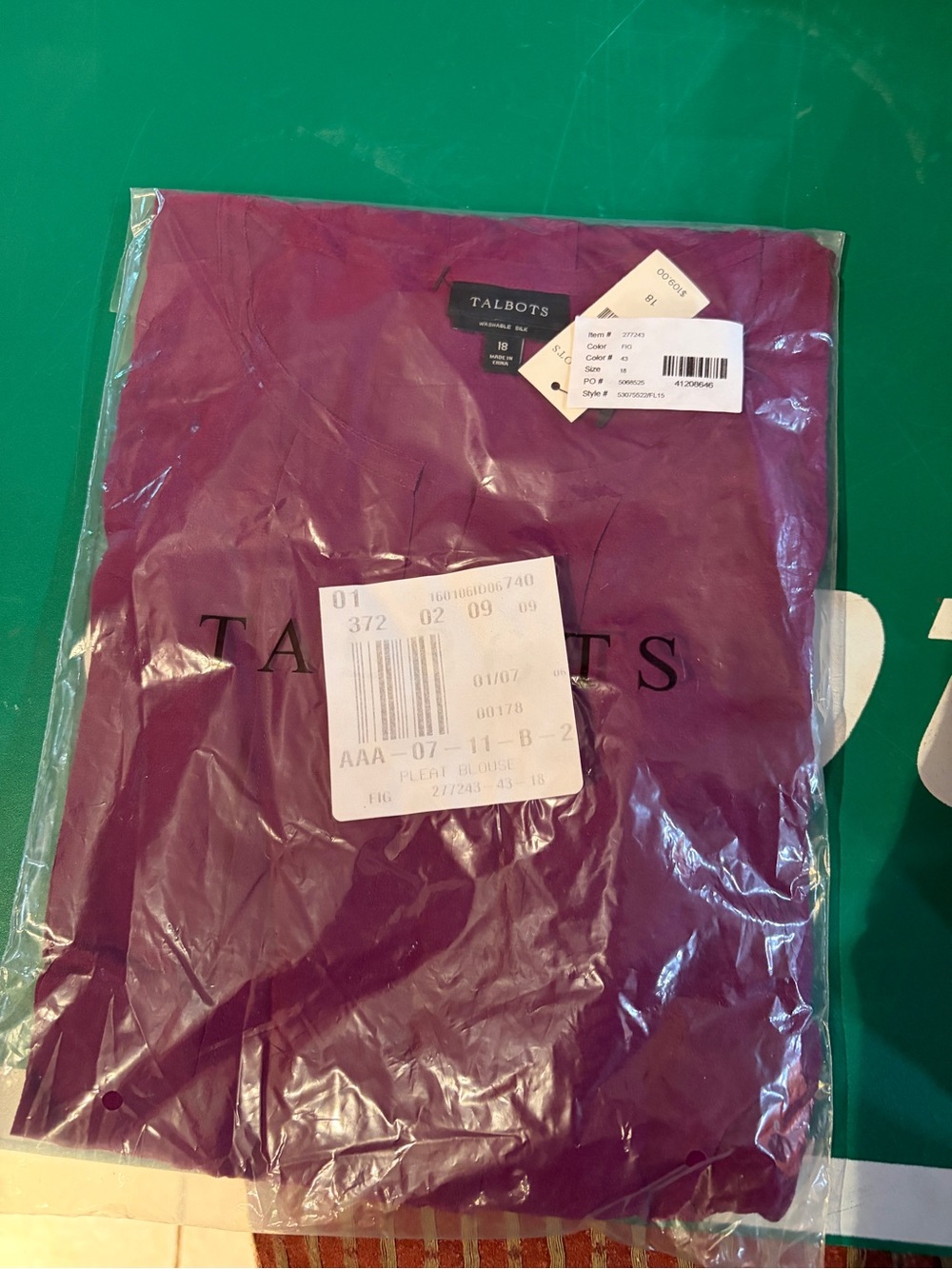NWT Talbots Washable Silk Pleat Blouse Fig Purple Plus Size 18